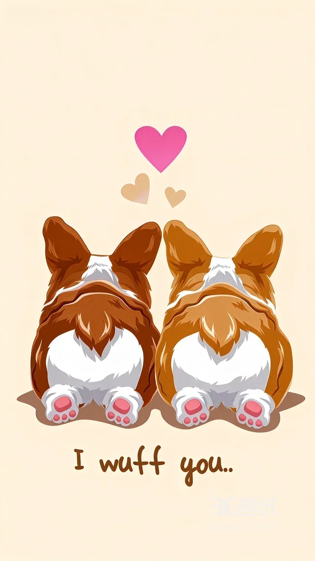 情侣柯基背影爱心壁纸 I wuff you可爱温馨柯基1