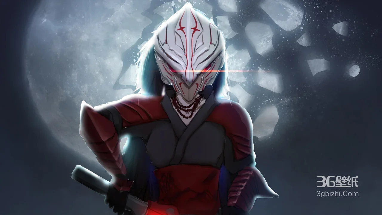 月夜红黑盔甲科幻武士持刀壁纸 机甲武士主题壁纸1