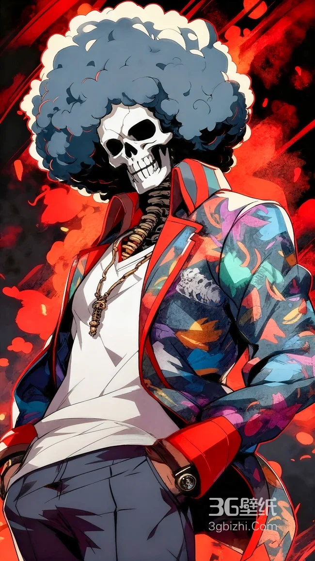 海贼王布鲁克骷髅爆炸头潮酷彩色外套热血二次元1