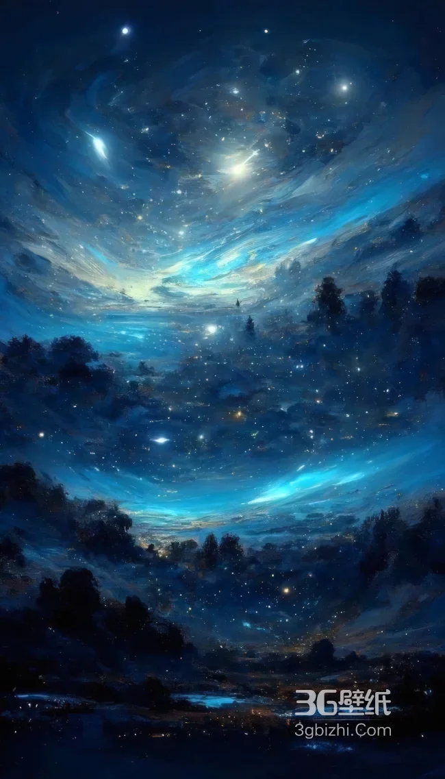 梦幻星空森林夜景 璀璨星河意境超美夜空背景1