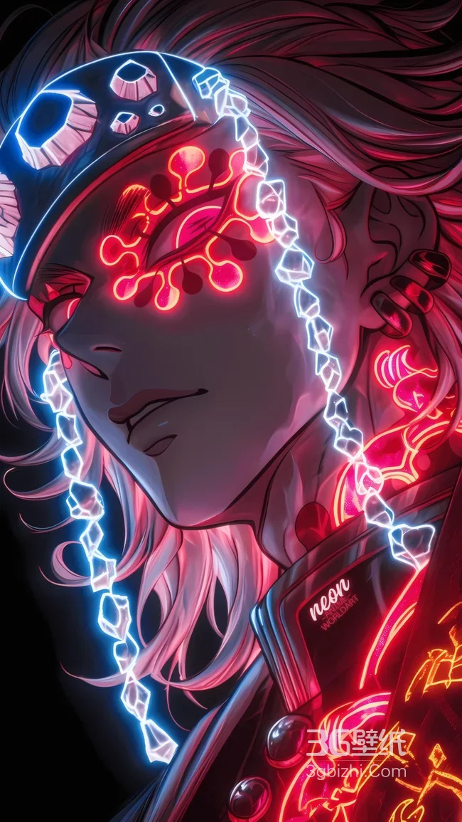 赛博朋克《鬼灭之刃》里的宇髄天元霓虹风人物 发光装饰科技感形象1