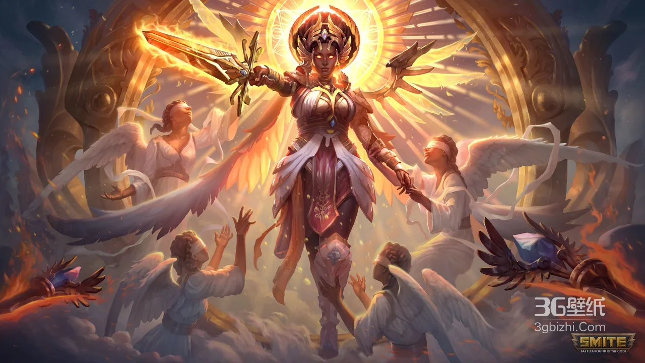 SMITE神之浩劫 神圣女神持焰剑 天使簇拥壁纸1