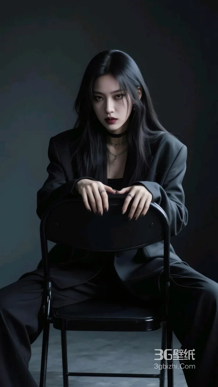 黑衣冷艳女子倚复古石楼栏杆 暗黑时尚写真，美女西装暴徒霸气套图5