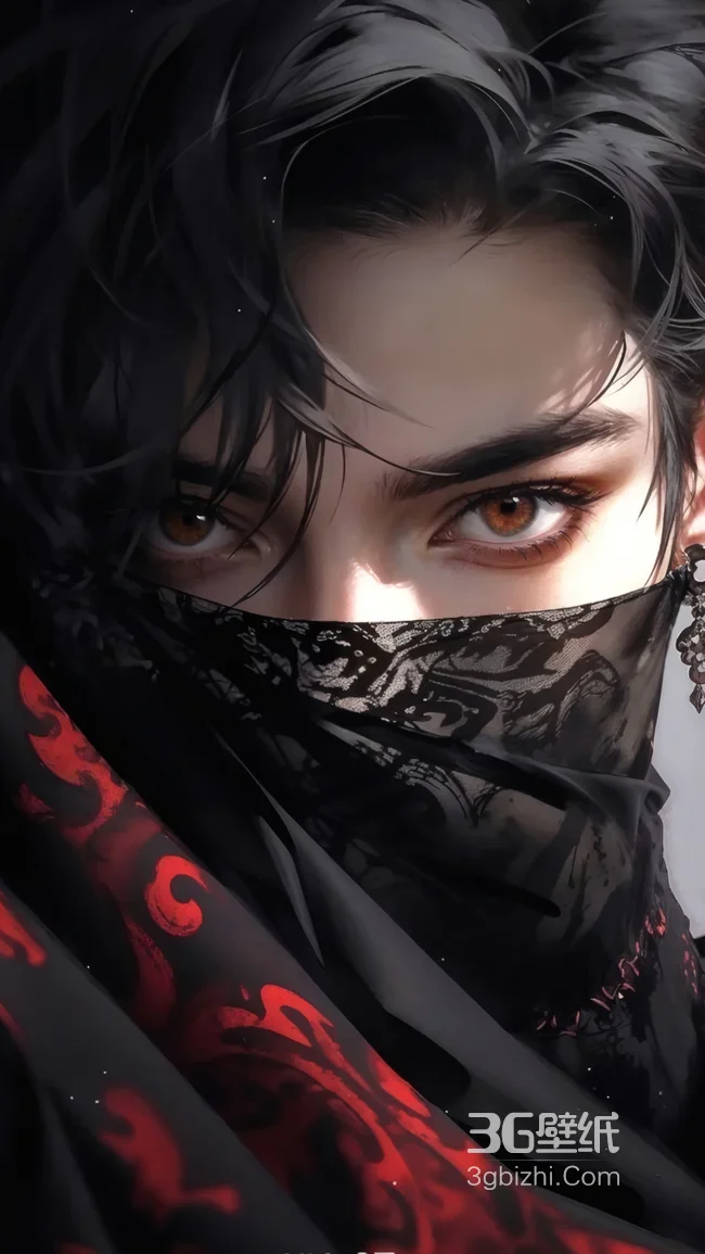 古风蒙面美男棕色眼眸黑纱壁纸 国风俊美少年壁纸1