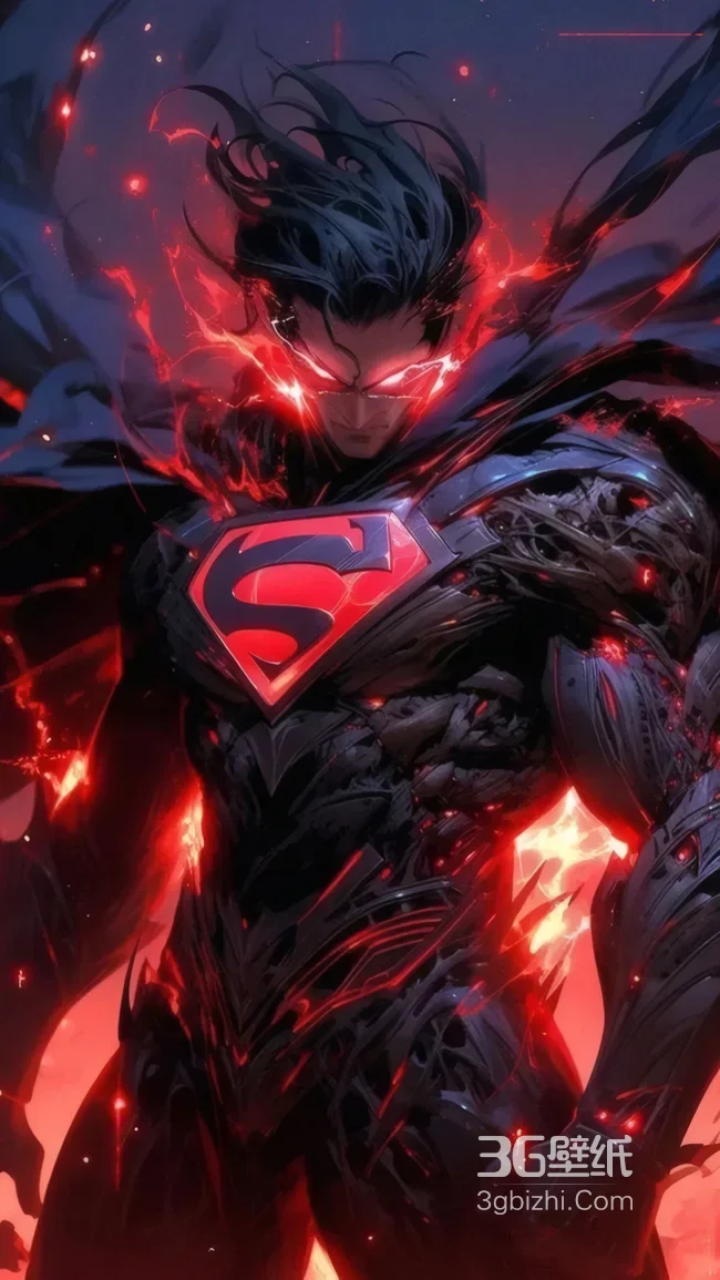 暗黑机械风超人 DC酷炫红色特效高清壁纸1