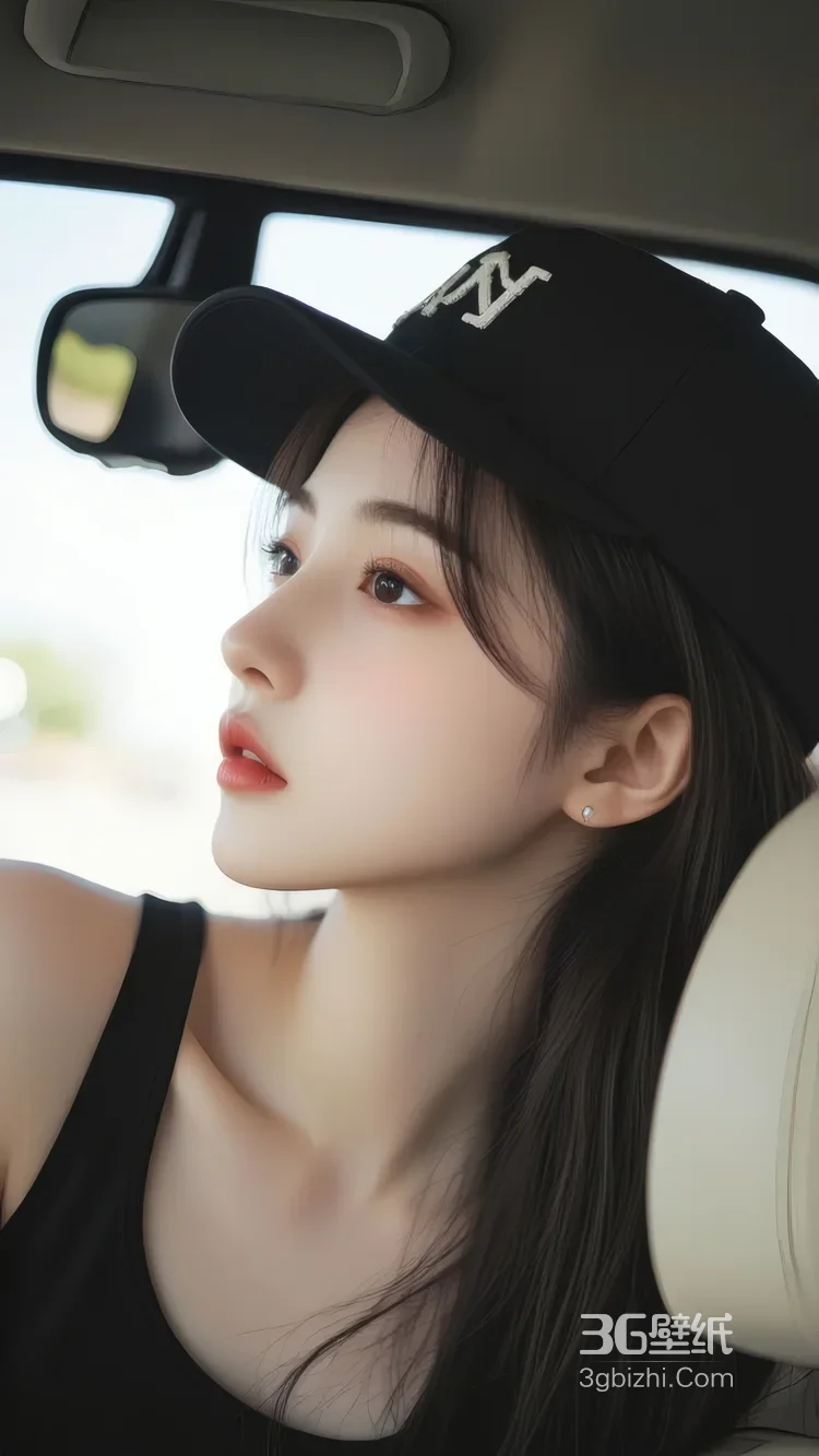 酷飒女生坐红车顶望雪山 户外休闲旅行壁纸2