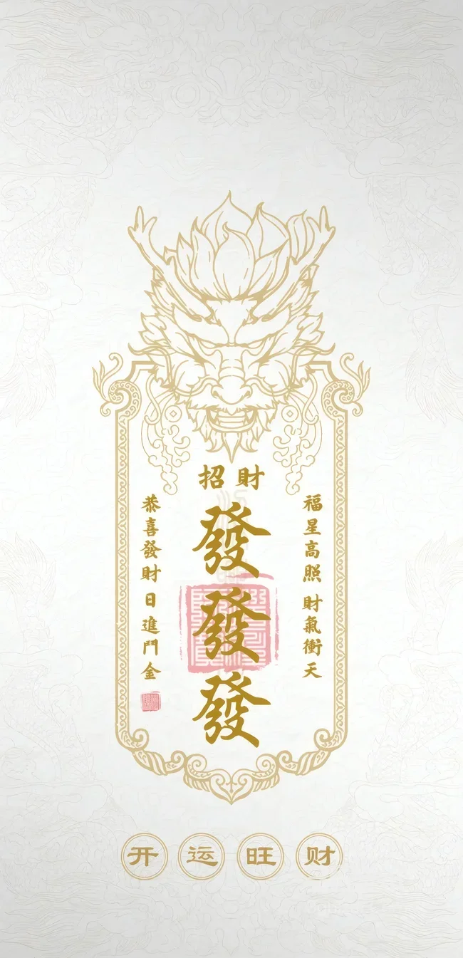 国潮古风龙纹招财發發發开运旺财新年壁纸 风水吉祥图1