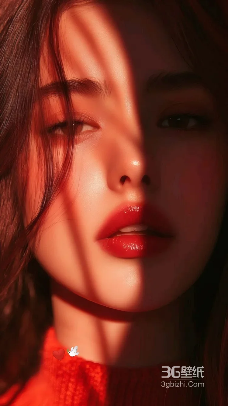 氛围感红毛衣女生写真 暖光阴影人像美女图片1