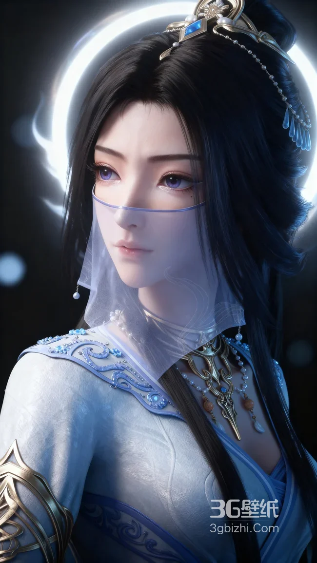 凡人修仙传人物“紫凝”蓝白华服清冷美人壁纸 玄幻仙气1