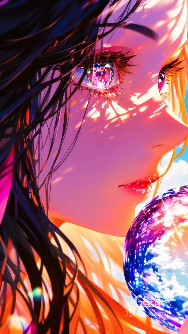 炫彩光影二次元少女 梦幻水晶球壁纸1