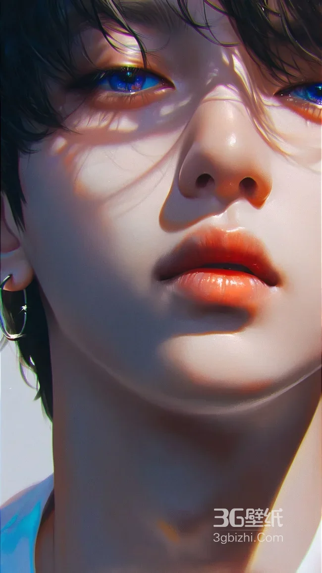 韩系美少年光影写实壁纸 潮流耳饰氛围感锁屏1