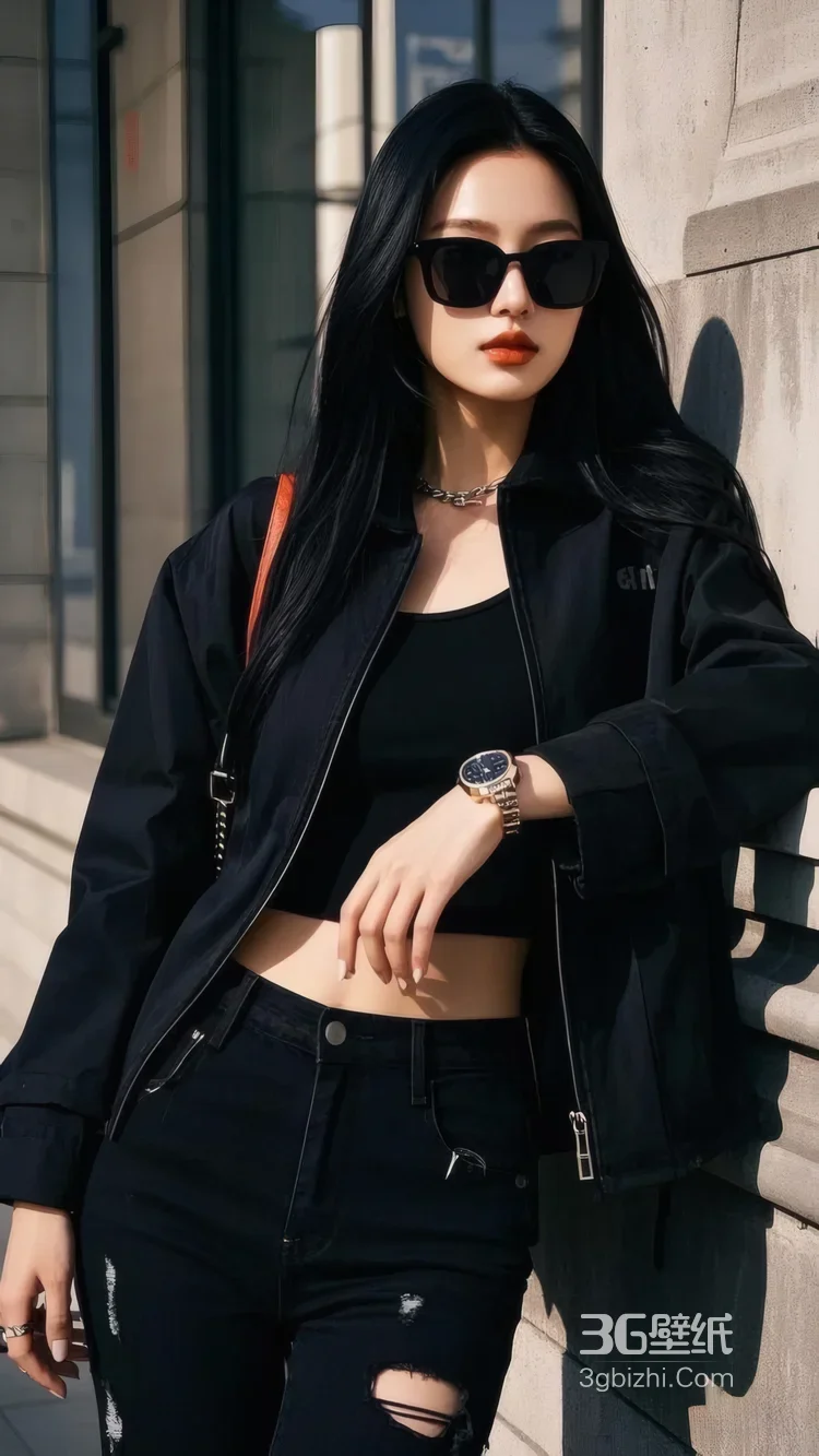 韩艺瑟黑色西装墨镜红唇街拍 时尚女主风酷酷的美女图片套图4