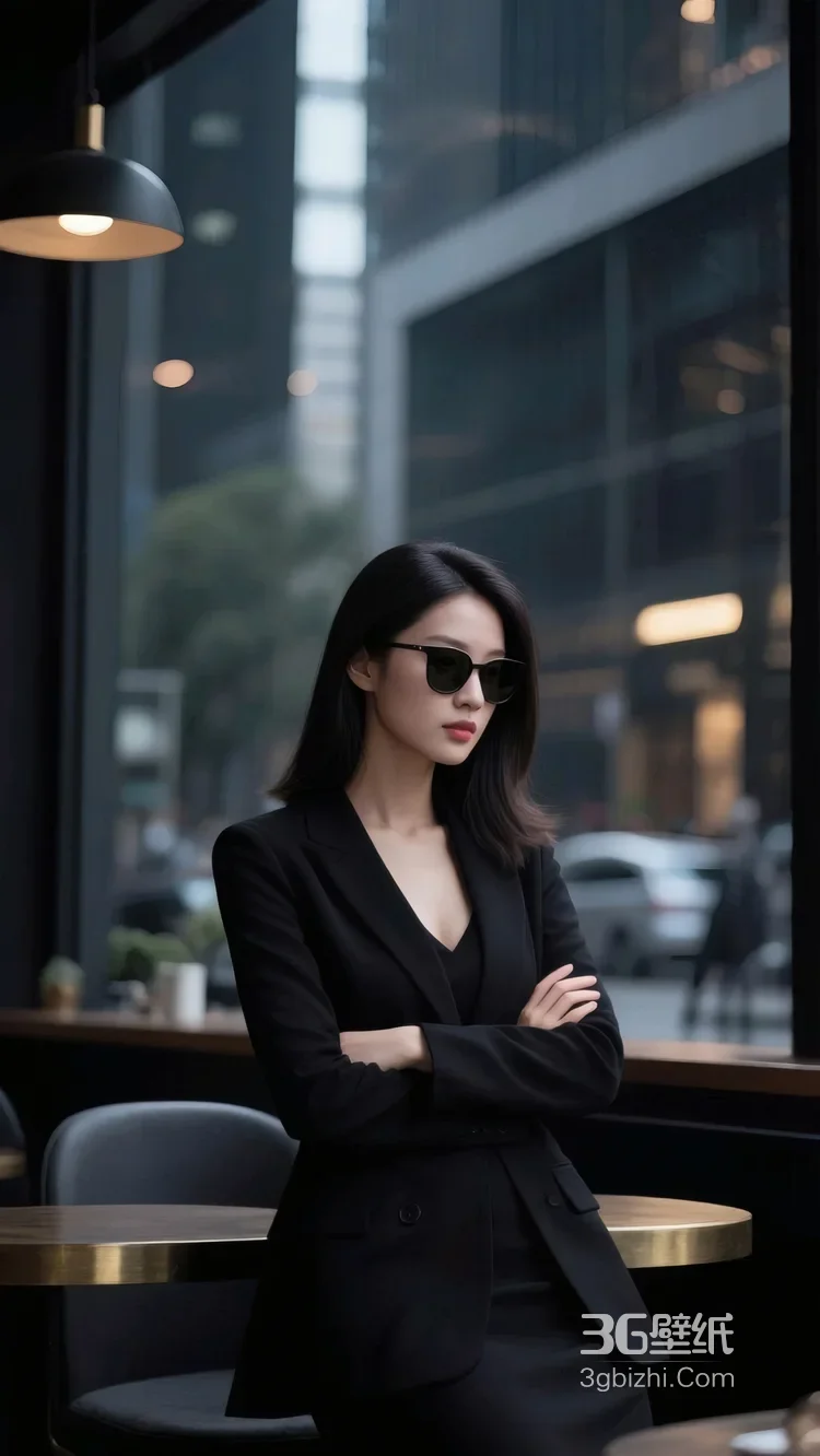 韩艺瑟黑色西装墨镜红唇街拍 时尚女主风酷酷的美女图片套图3