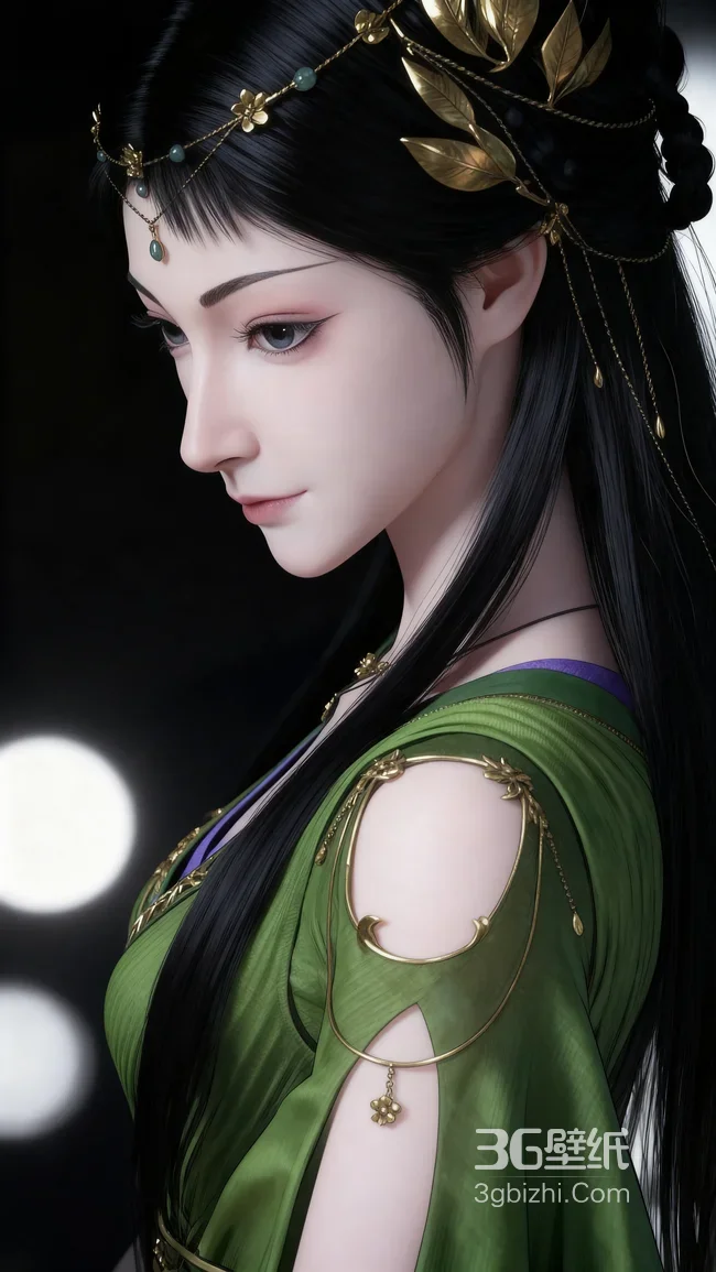 《凡人修仙传》里的乐上师“慕兰圣女”绿衣金饰黑发美人 国风古装壁纸1