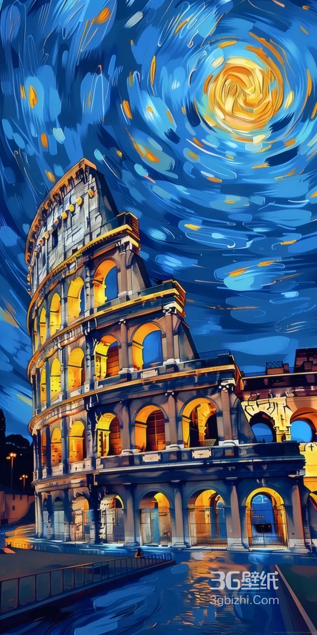 梵高风格罗马斗兽场夜景 艺术建筑壁纸1