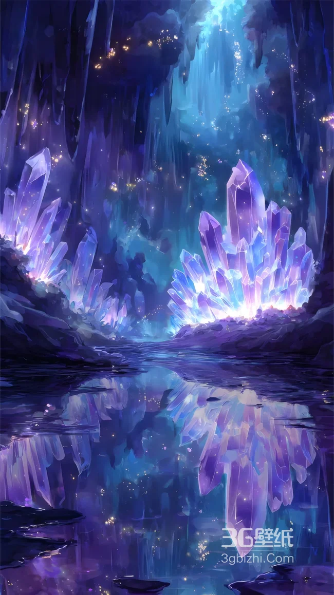 梦幻紫水晶洞窟壁纸 发光晶簇秘境背景1