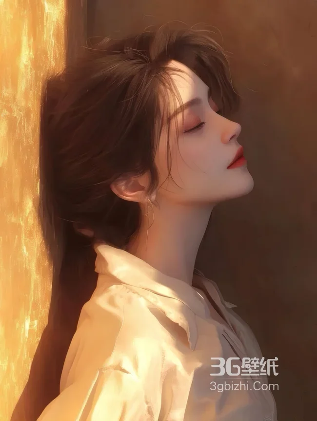 光影下闭眼气质女性 暖调艺术风氛围感壁纸1