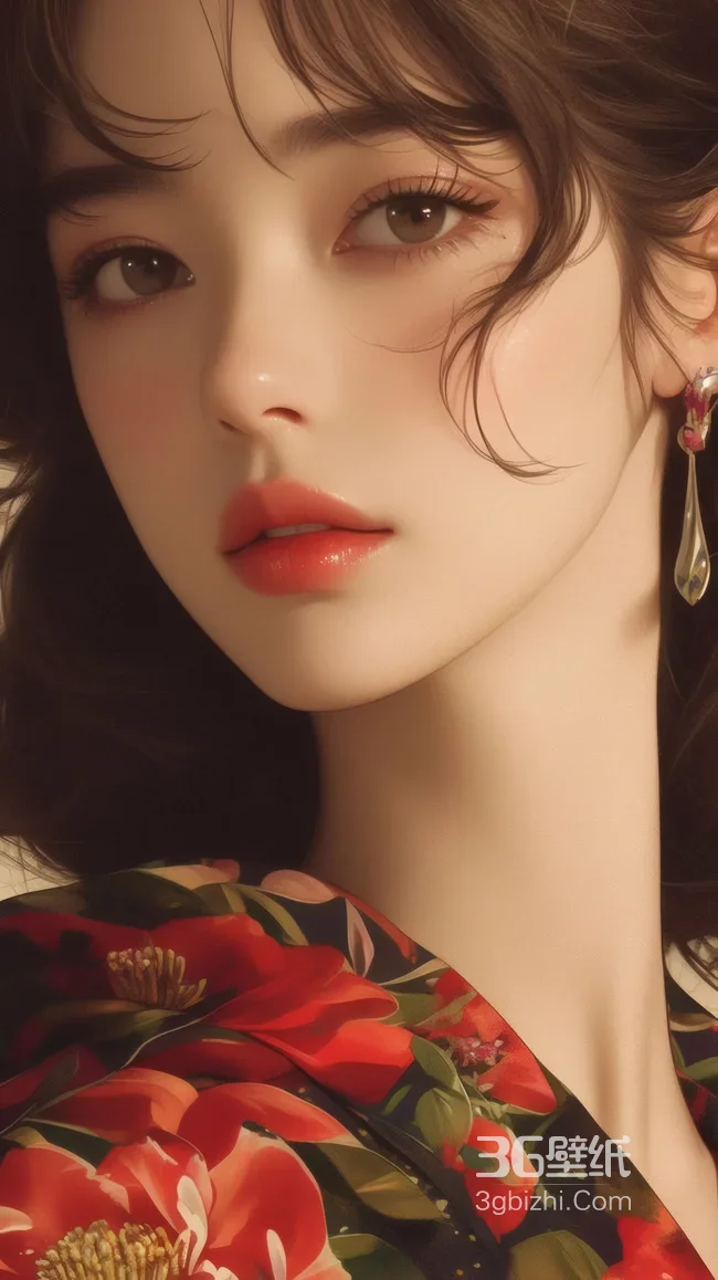 唯美写实风女子 花卉服饰精致耳饰 氛围感同款穿搭壁纸1
