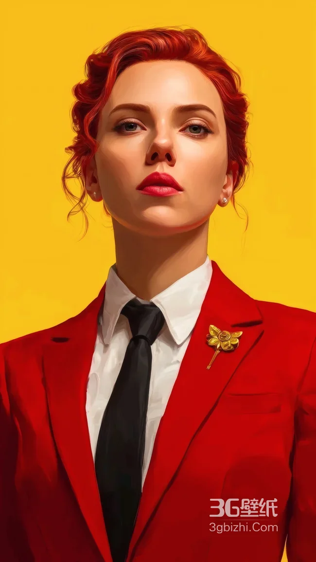 斯嘉丽·约翰逊红色西装时尚造型 复古西装写真壁纸1