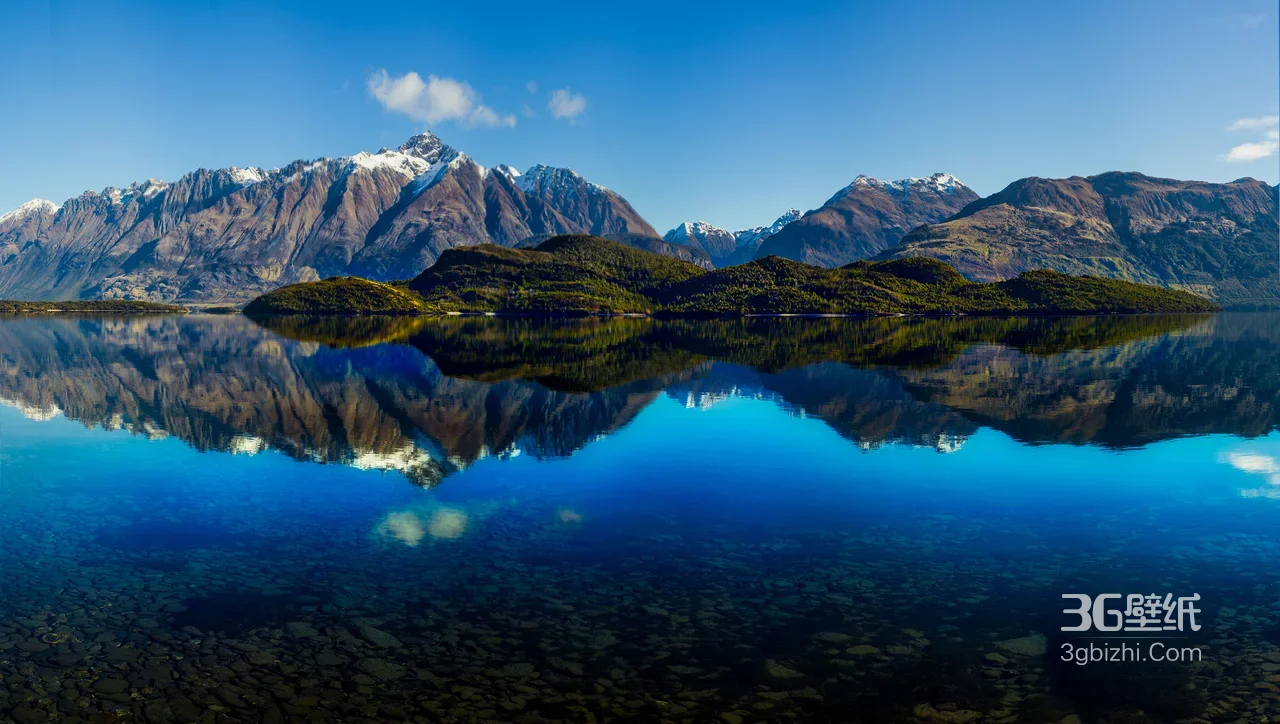 雪山湖泊倒影自然风景壁纸 澄澈湖水礁石1