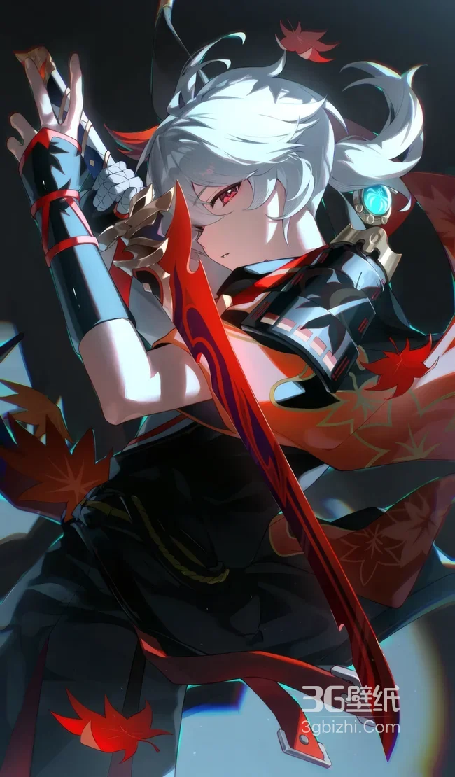 原神枫原万叶白发红瞳红发剑枫叶壁纸1