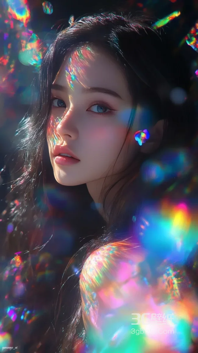 唯美炫彩光影黑发女生壁纸 梦幻光斑艺术风1