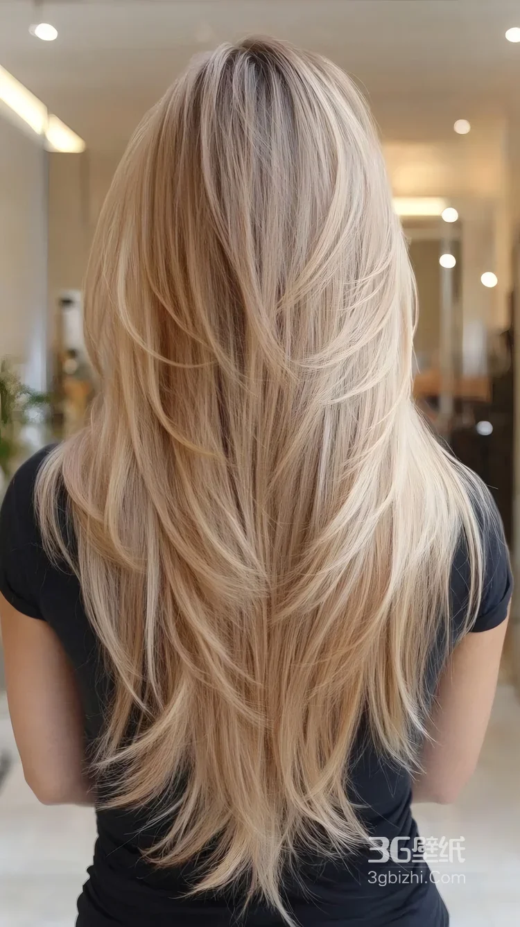 女性浅金层次长发造型 美发沙龙发型参考图1