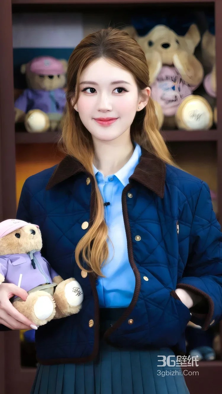 内地明星《赵露思》抱小熊 泰迪熊背景蓝色衬衫写真10