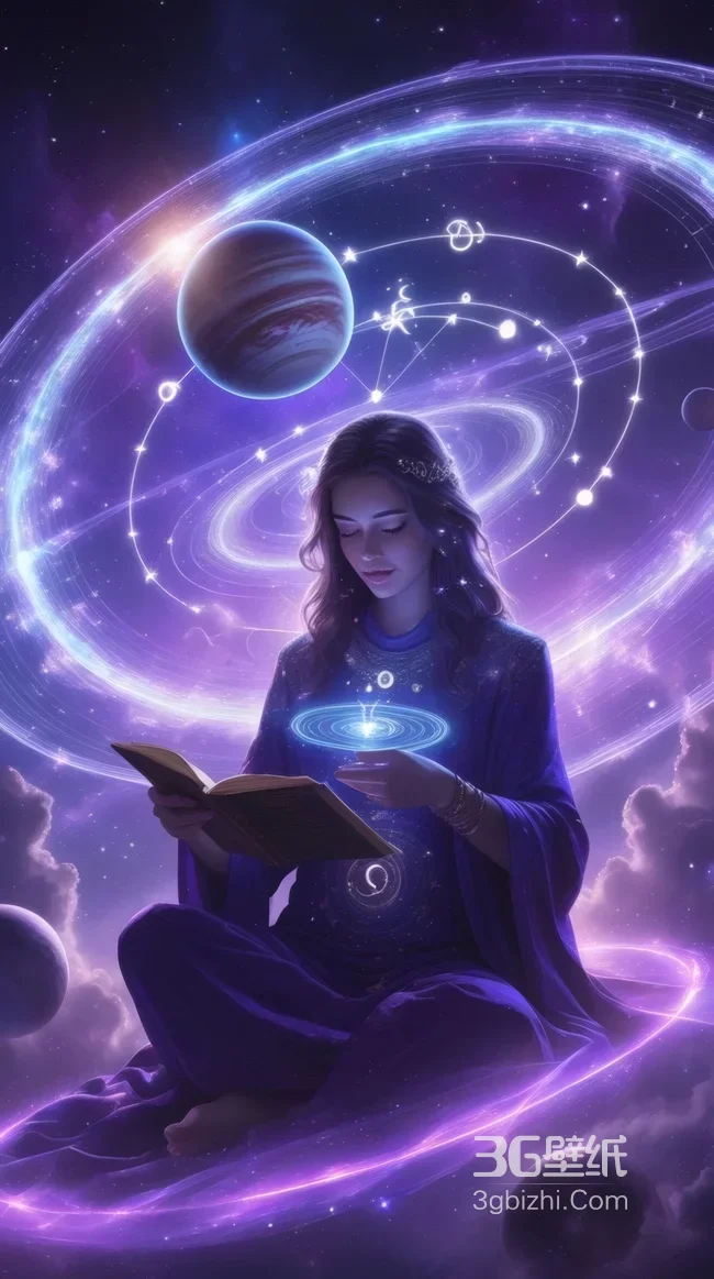 神秘女子占星阅读 梦幻星空行星魔法主题壁纸1