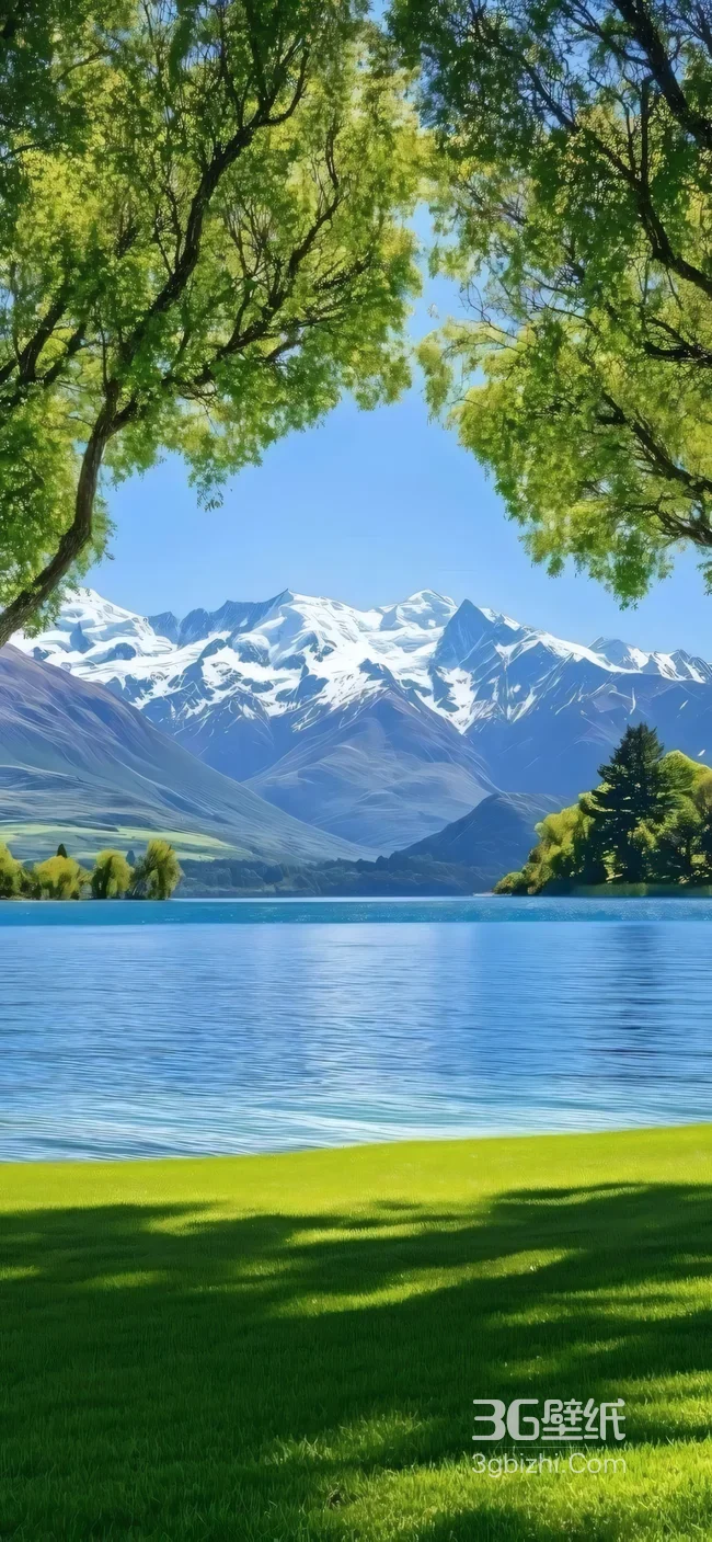 雪山湖泊草地绿树风景壁纸 清新自然山水风光1