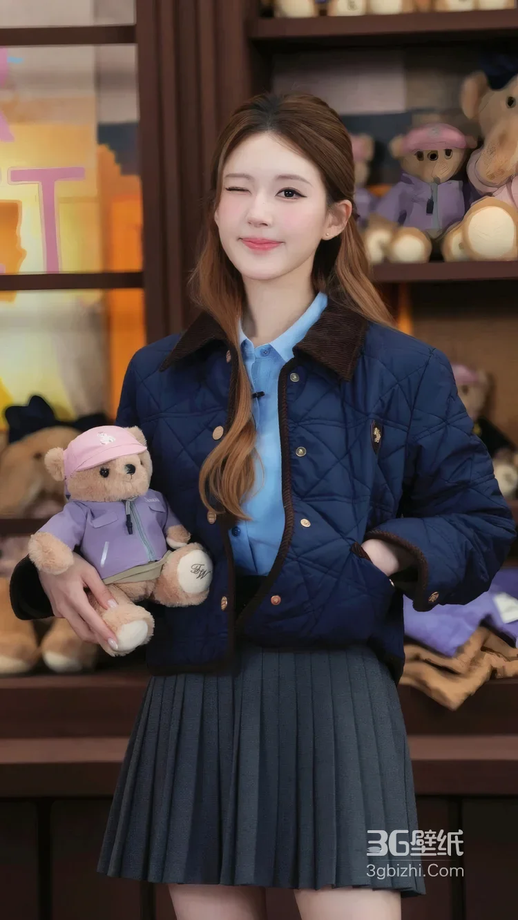内地明星《赵露思》抱小熊 泰迪熊背景蓝色衬衫写真4