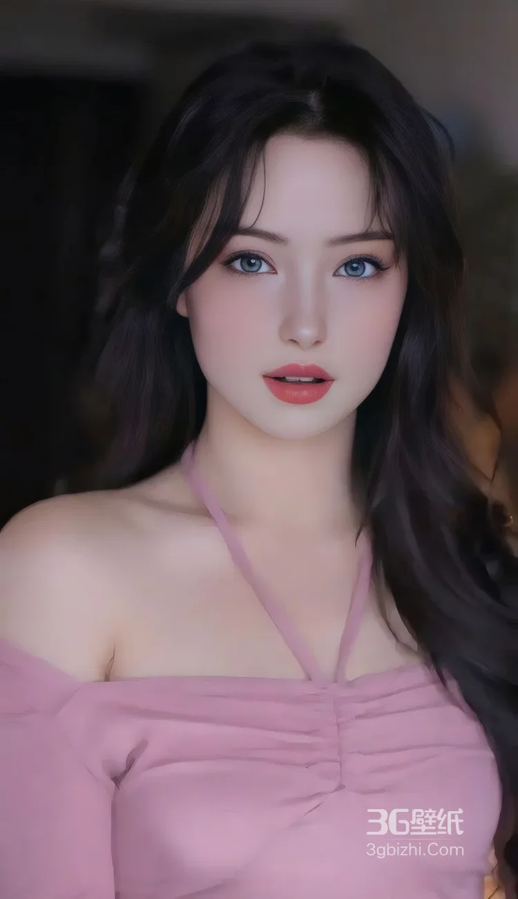 美女粉色露肩装长发甜美写真 清新壁纸1