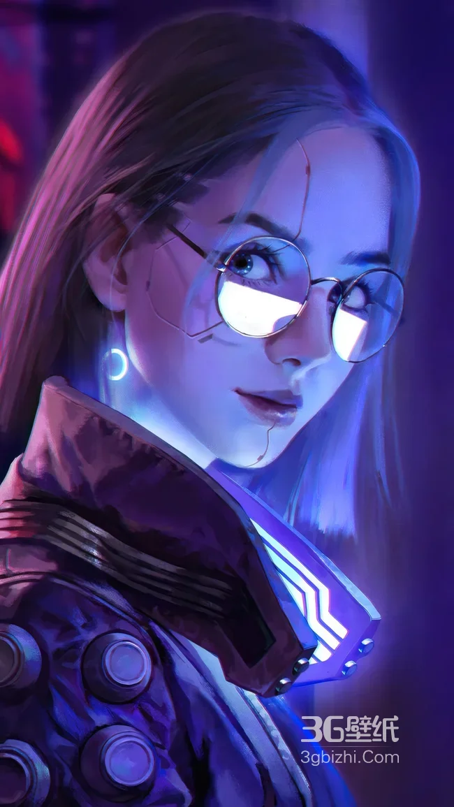 赛博朋克科技少女 霓虹蓝紫未来感壁纸1