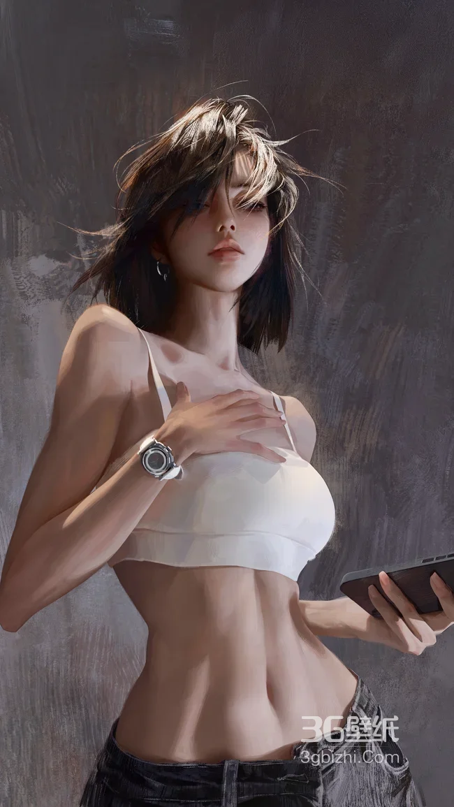 酷飒短发腹肌少女 白吊带牛仔裤 潮流个性壁纸1