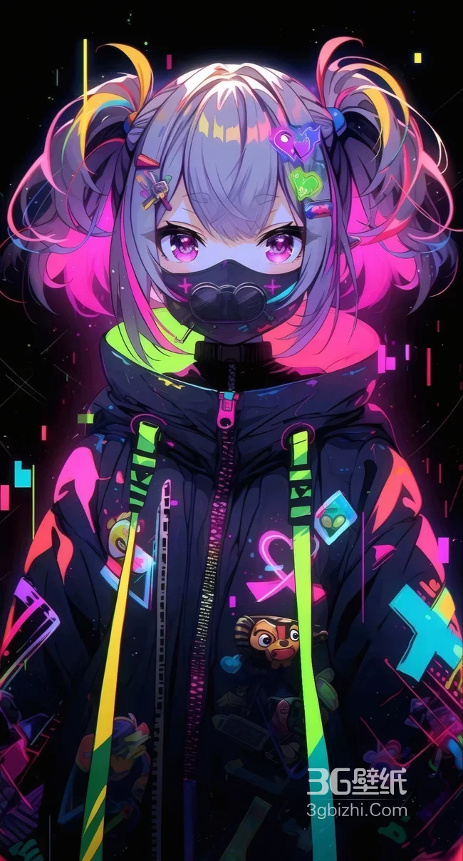 赛博朋克霓虹二次元少女 荧光潮流街头风壁纸1