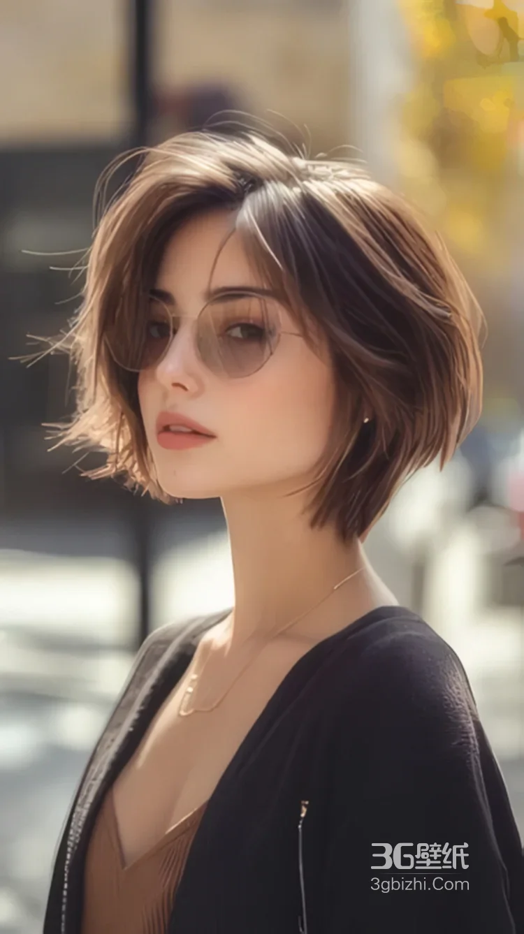 时尚短发女性户外街拍 摩登穿搭潮流发型壁纸4