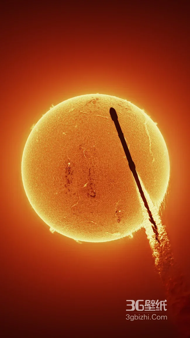 火箭掠过太阳日面 太空探索科幻风壁纸1