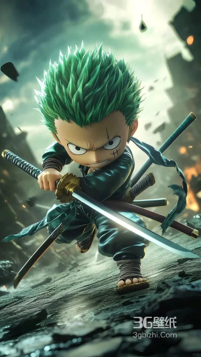 Q版海贼王索隆战斗壁纸 三刀流剑士热血壁纸1