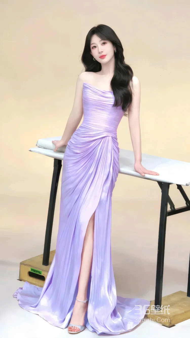 杨紫紫色抹胸裙优雅写真 明星时尚造型壁纸5