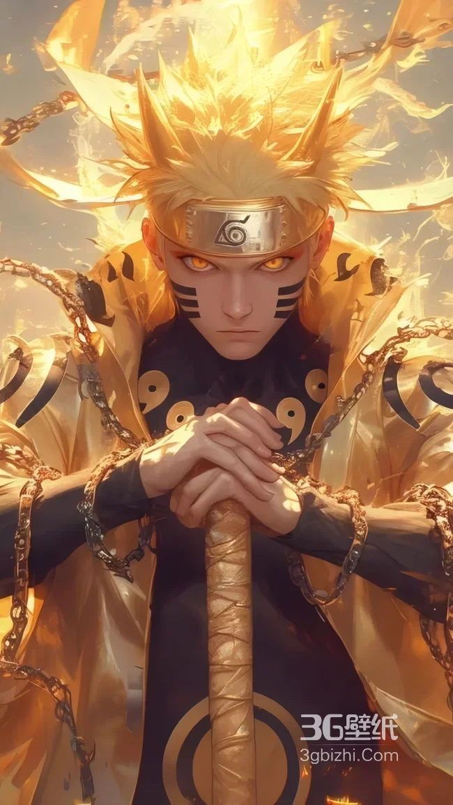 火影忍者漩涡鸣人九尾六道金色霸气壁纸1