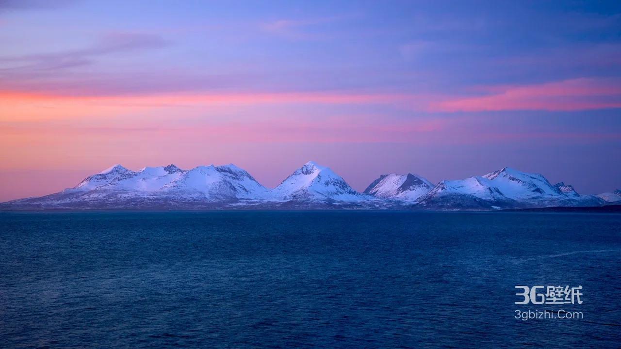 挪威海岸雪山群黄昏海景 自然风景高清1