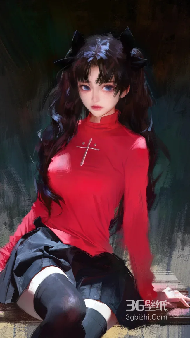 Fate远坂凛红衫黑裙双马尾壁纸 二次元动漫1