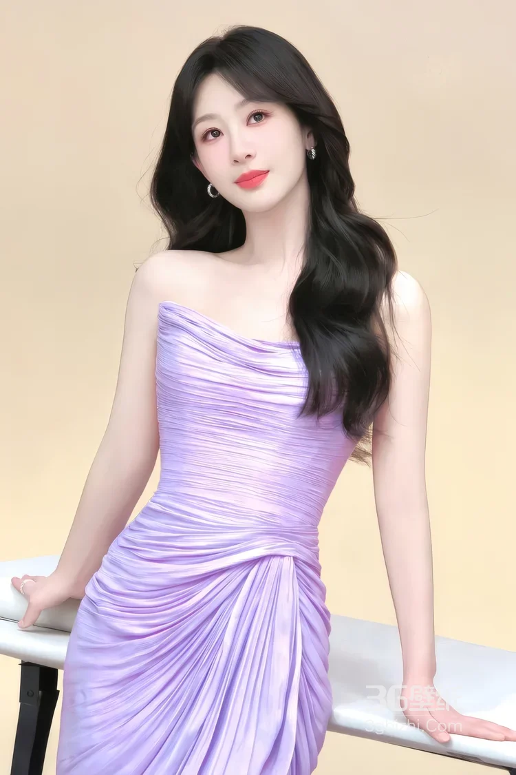 杨紫紫色抹胸裙优雅写真 明星时尚造型壁纸4