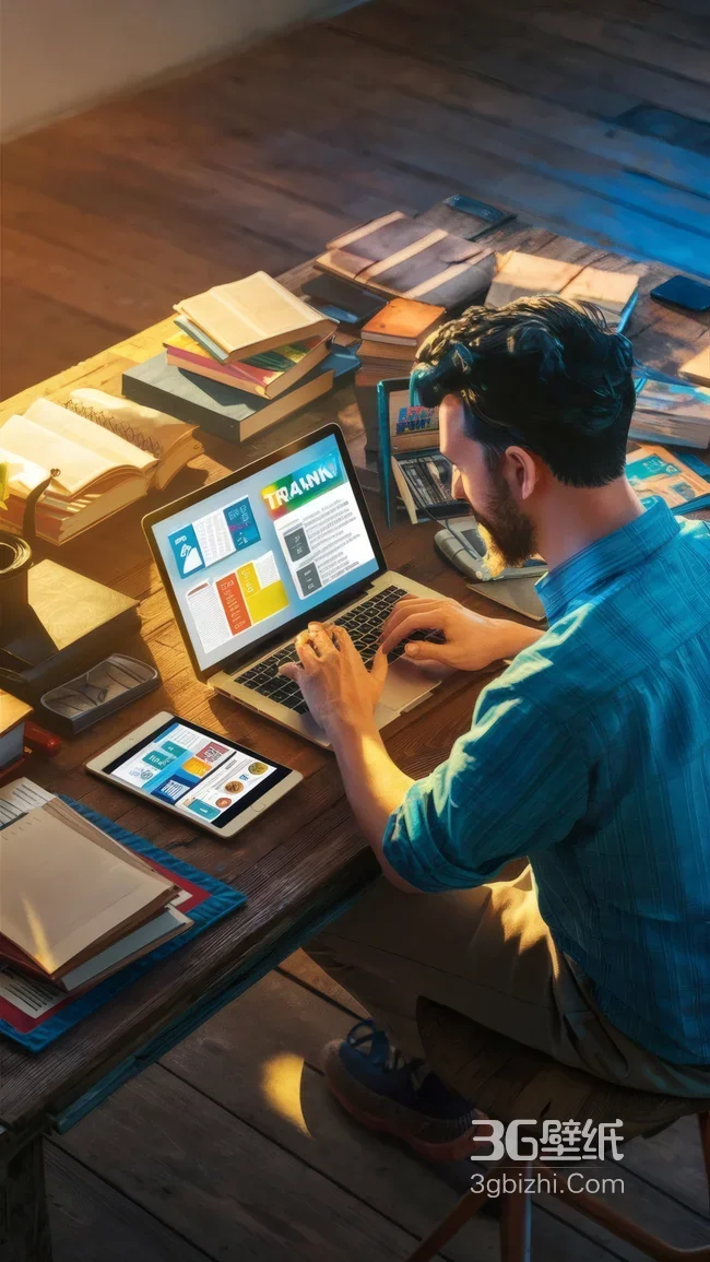 职场男士木质书桌培训办公 学习场景壁纸1