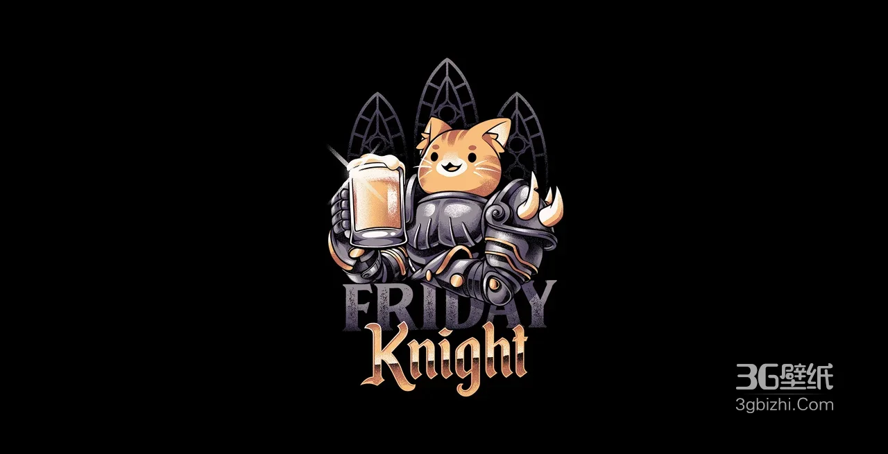 Friday Knight橘猫骑士举啤酒卡通桌面背景 萌系骑士猫壁纸1