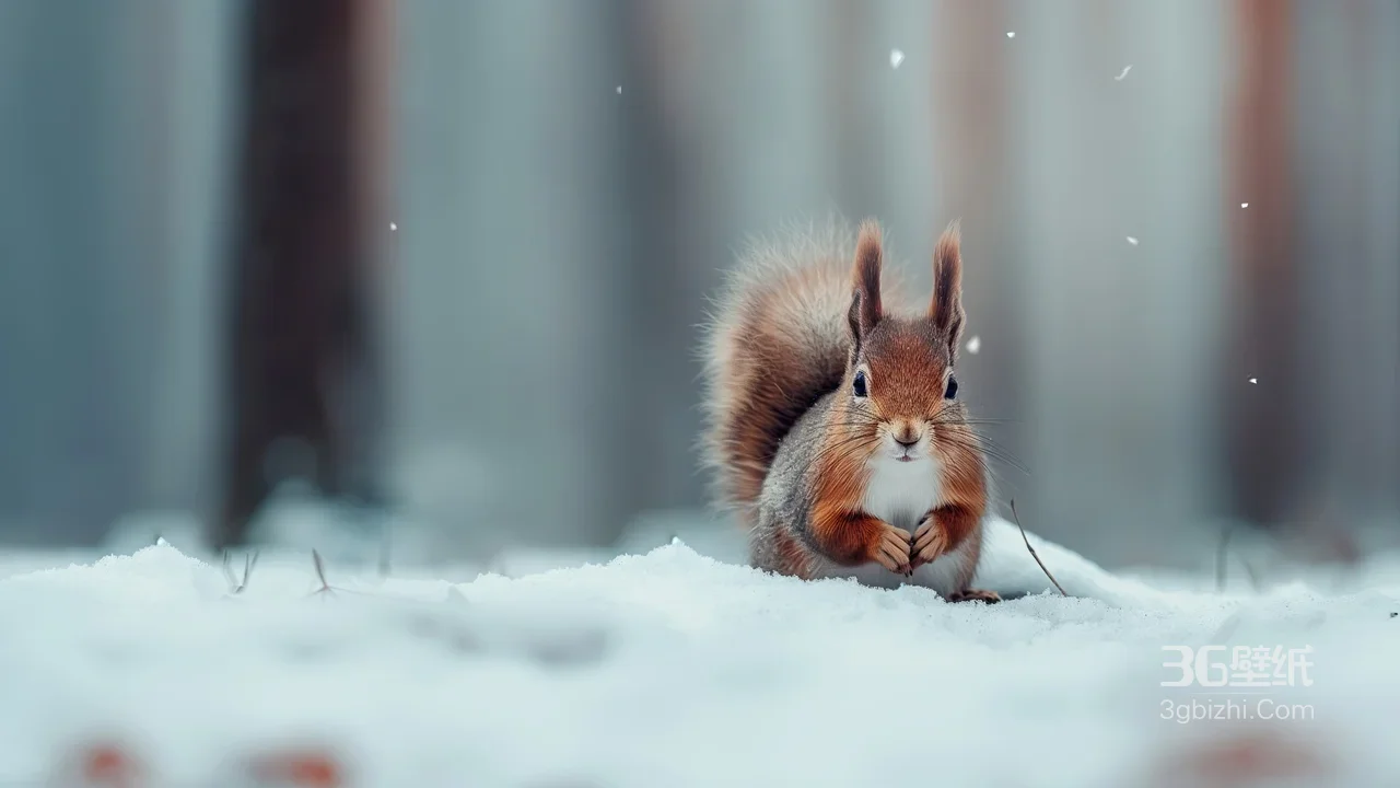 雪地可爱松鼠 冬日森林治愈系背景1