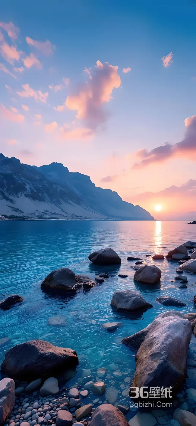 雪山湖泊日落唯美自然风景壁纸1