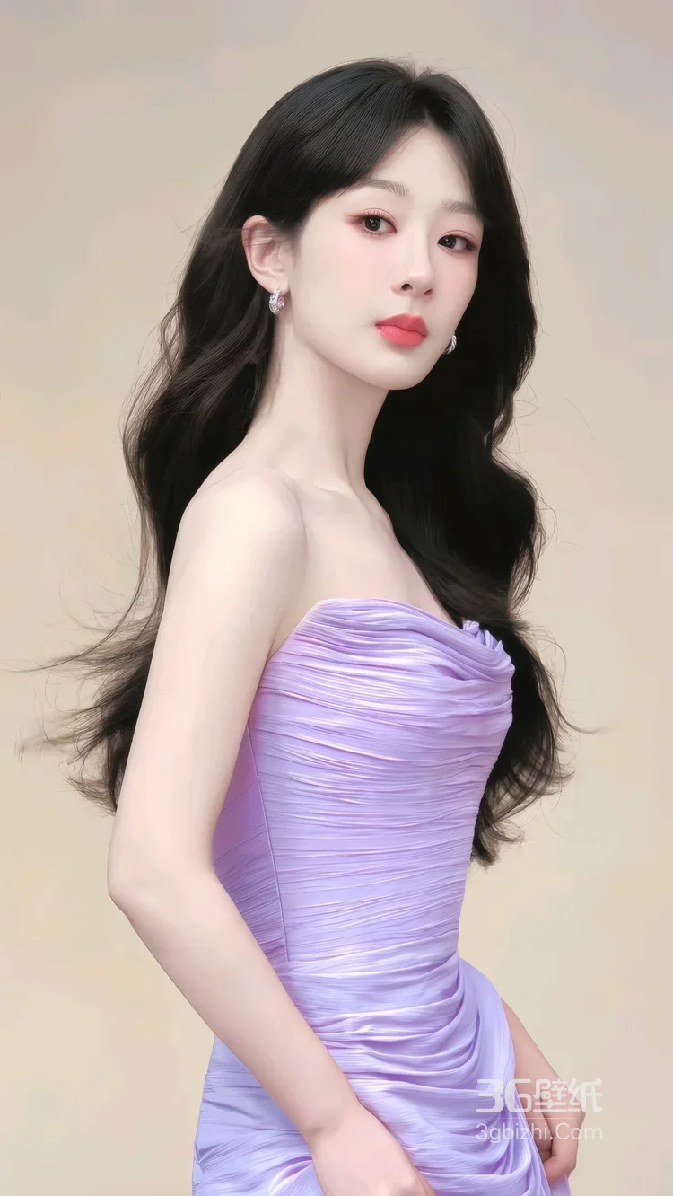 杨紫紫色抹胸裙优雅写真 明星时尚造型壁纸6