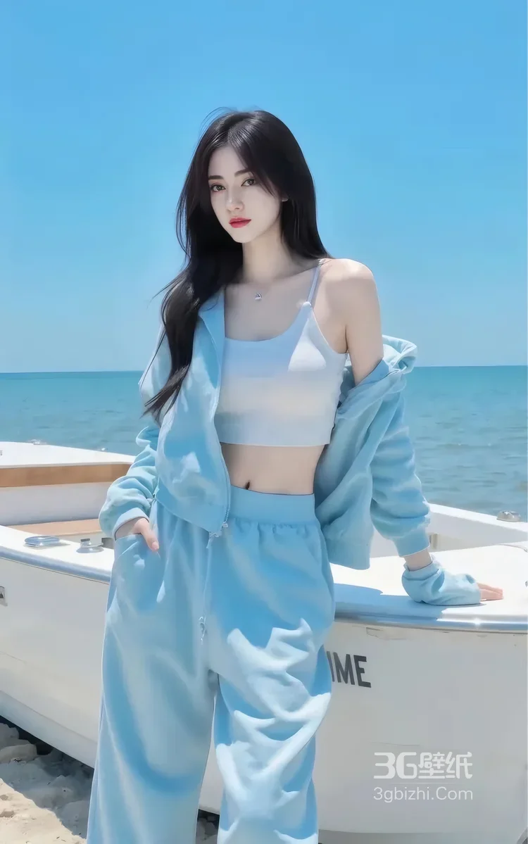 海边游艇旁清新穿搭 夏日沙滩元气写真1