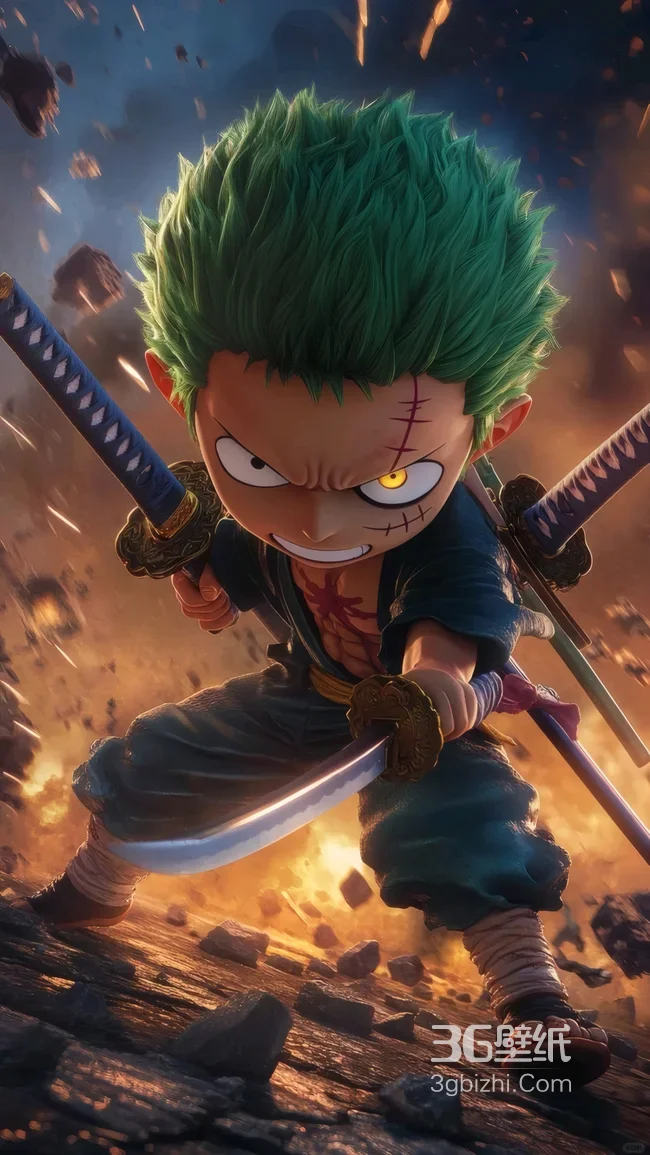 Q版海贼王索隆战斗壁纸 热血索隆武士刀壁纸1